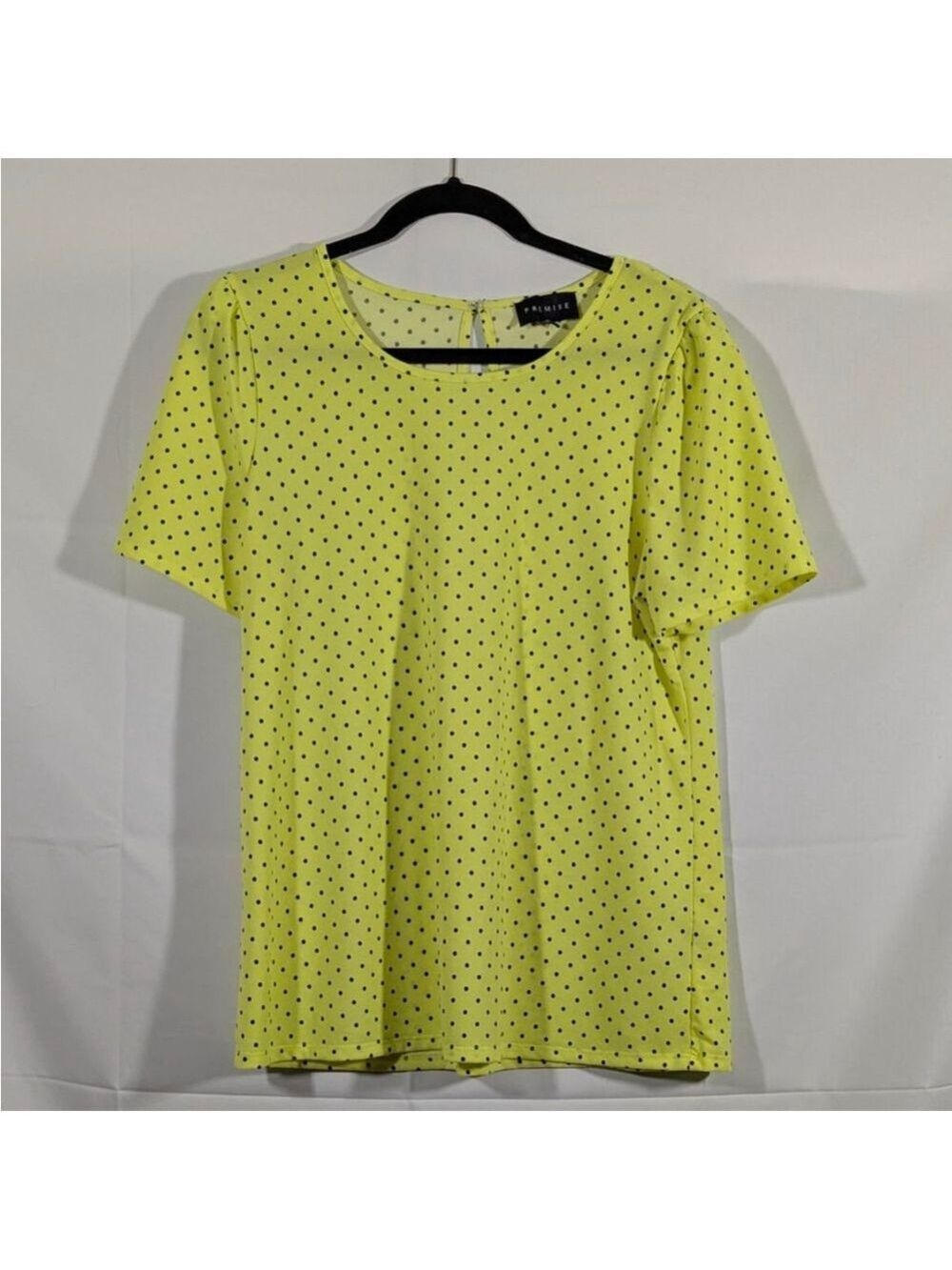 Premise Yellow Polka Dot Blouse Short Sleeve Size Large